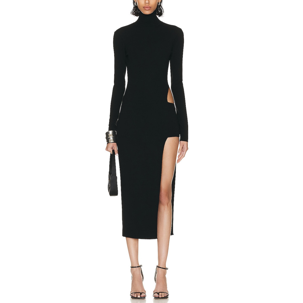 Zeynep Arcay 'Asymmetric' Black Viscose Midi Dress Size 2